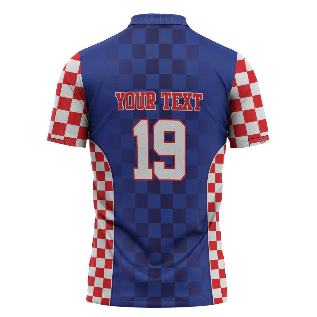 Custom Croatia National Heritage Zipper Polo Shirt Blue Checkered Croatian Pride - Wonder Print Shop