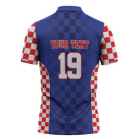 Custom Croatia National Heritage Zipper Polo Shirt Blue Checkered Croatian Pride - Wonder Print Shop