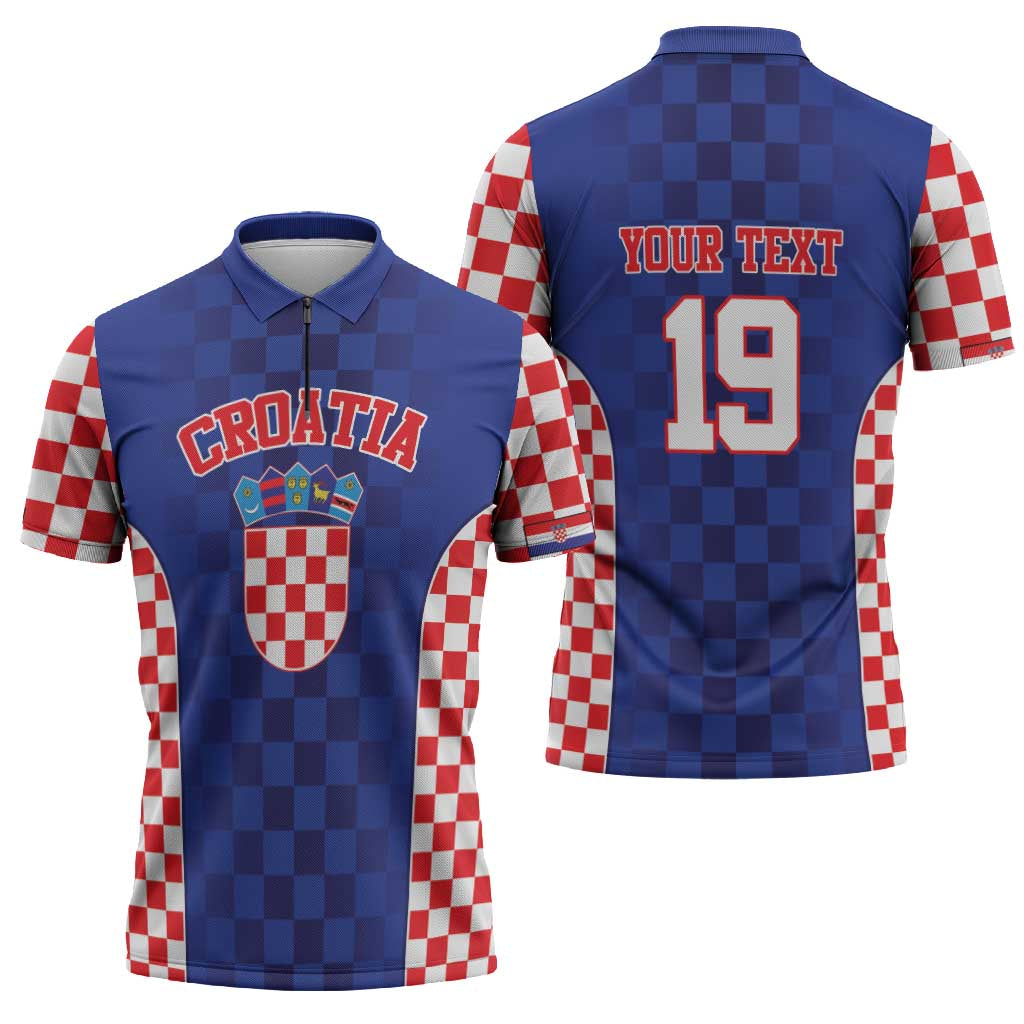 Custom Croatia National Heritage Zipper Polo Shirt Blue Checkered Croatian Pride - Wonder Print Shop