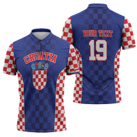 Custom Croatia National Heritage Zipper Polo Shirt Blue Checkered Croatian Pride - Wonder Print Shop