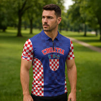 Custom Croatia National Heritage Zipper Polo Shirt Blue Checkered Croatian Pride - Wonder Print Shop
