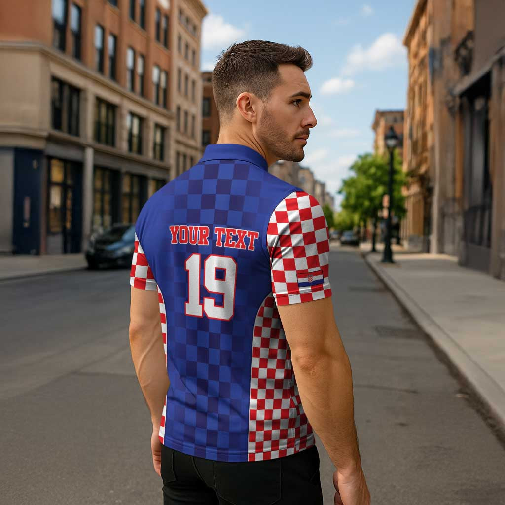 Custom Croatia National Heritage Zipper Polo Shirt Blue Checkered Croatian Pride - Wonder Print Shop