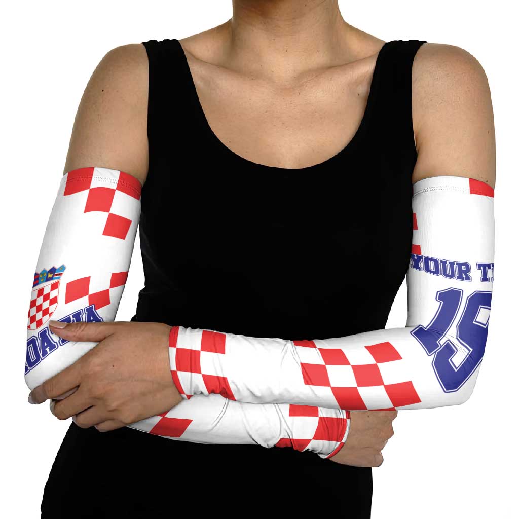 Custom Croatia National Heritage Arm Sleeves Red and White Checkerboard Design - Wonder Print Shop