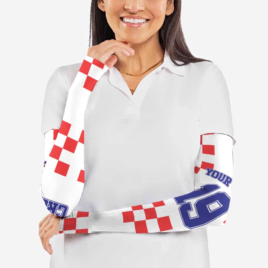 Custom Croatia National Heritage Arm Sleeves Red and White Checkerboard Design - Wonder Print Shop