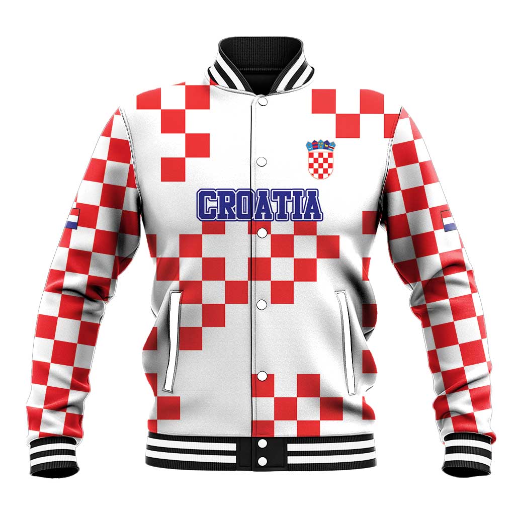 Custom Croatia National Heritage Baseball Jacket Red and White Checkerboard Design - Wonder Print Shop