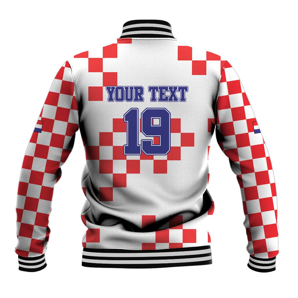 Custom Croatia National Heritage Baseball Jacket Red and White Checkerboard Design - Wonder Print Shop