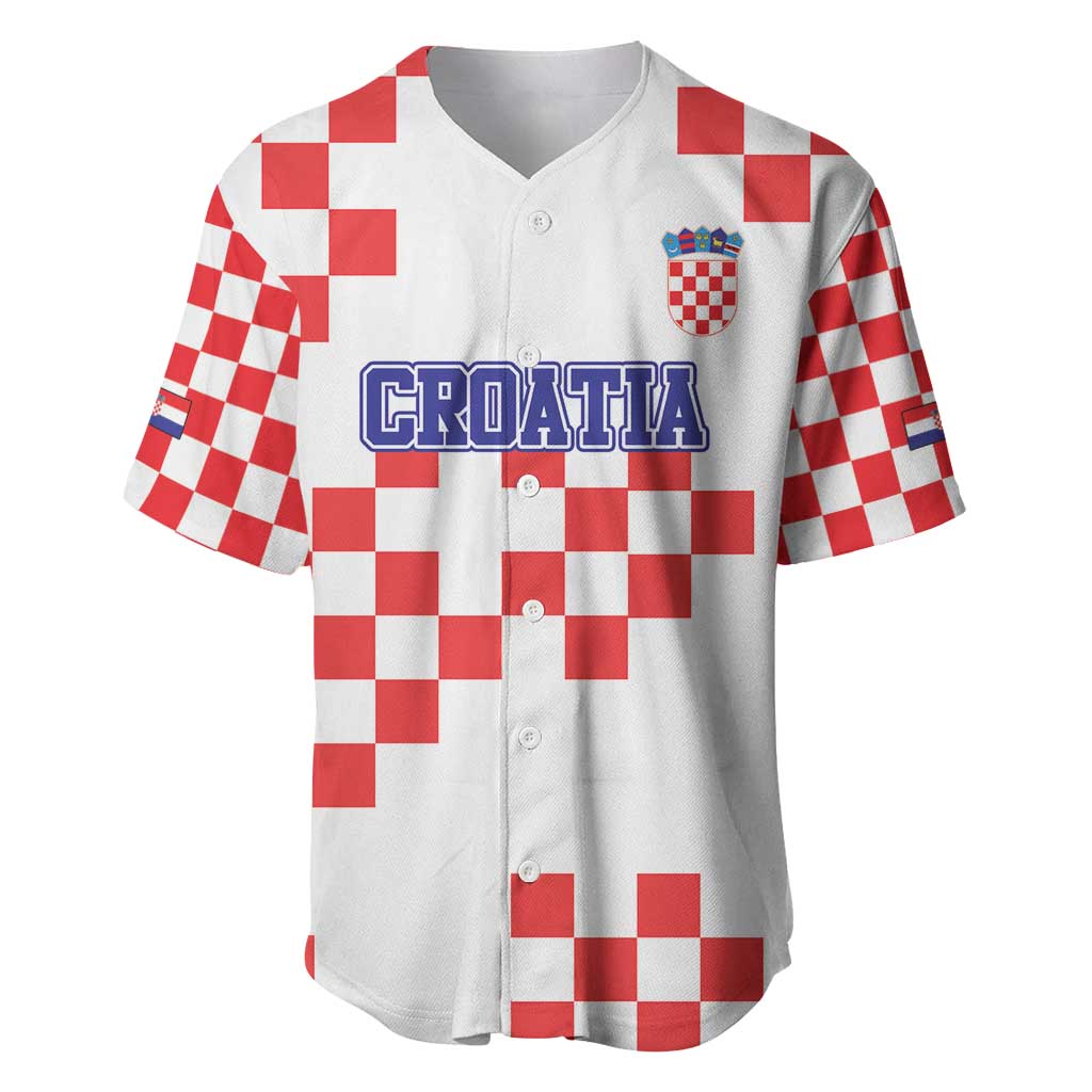 Custom Croatia National Heritage Baseball Jersey Red and White Checkerboard Design - Wonder Print Shop
