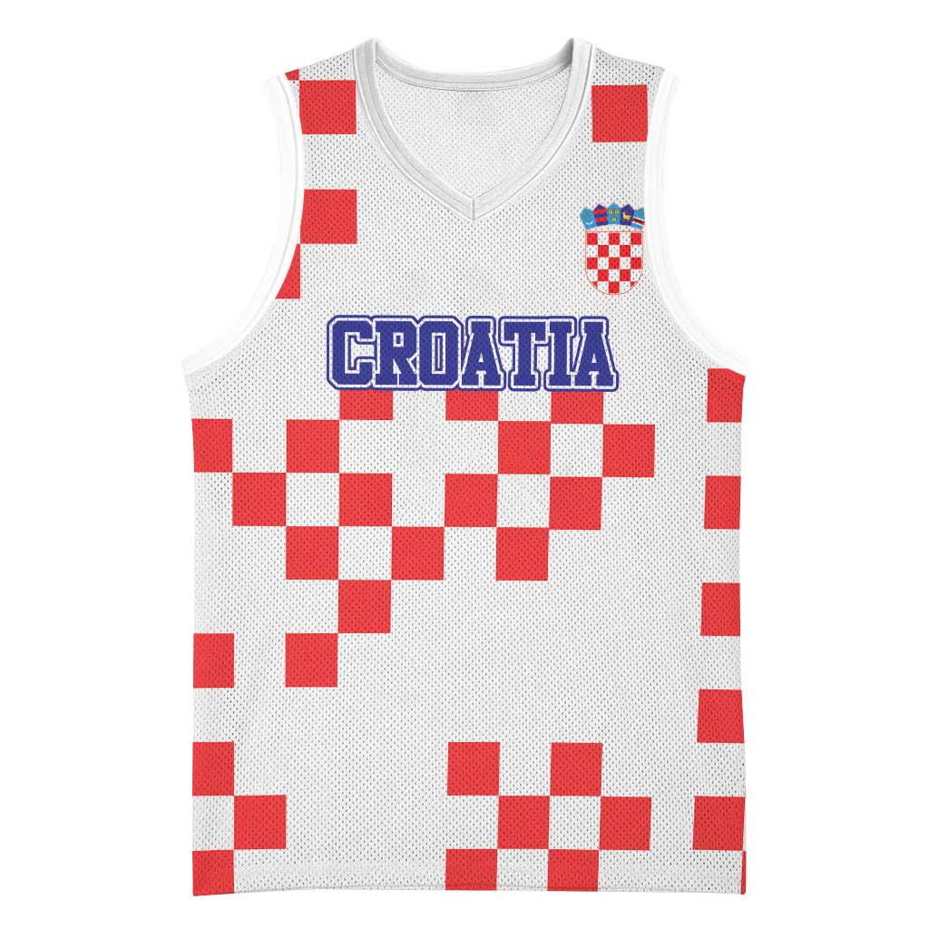 Custom Croatia National Heritage Basketball Jersey Red and White Checkerboard Design - Wonder Print Shop