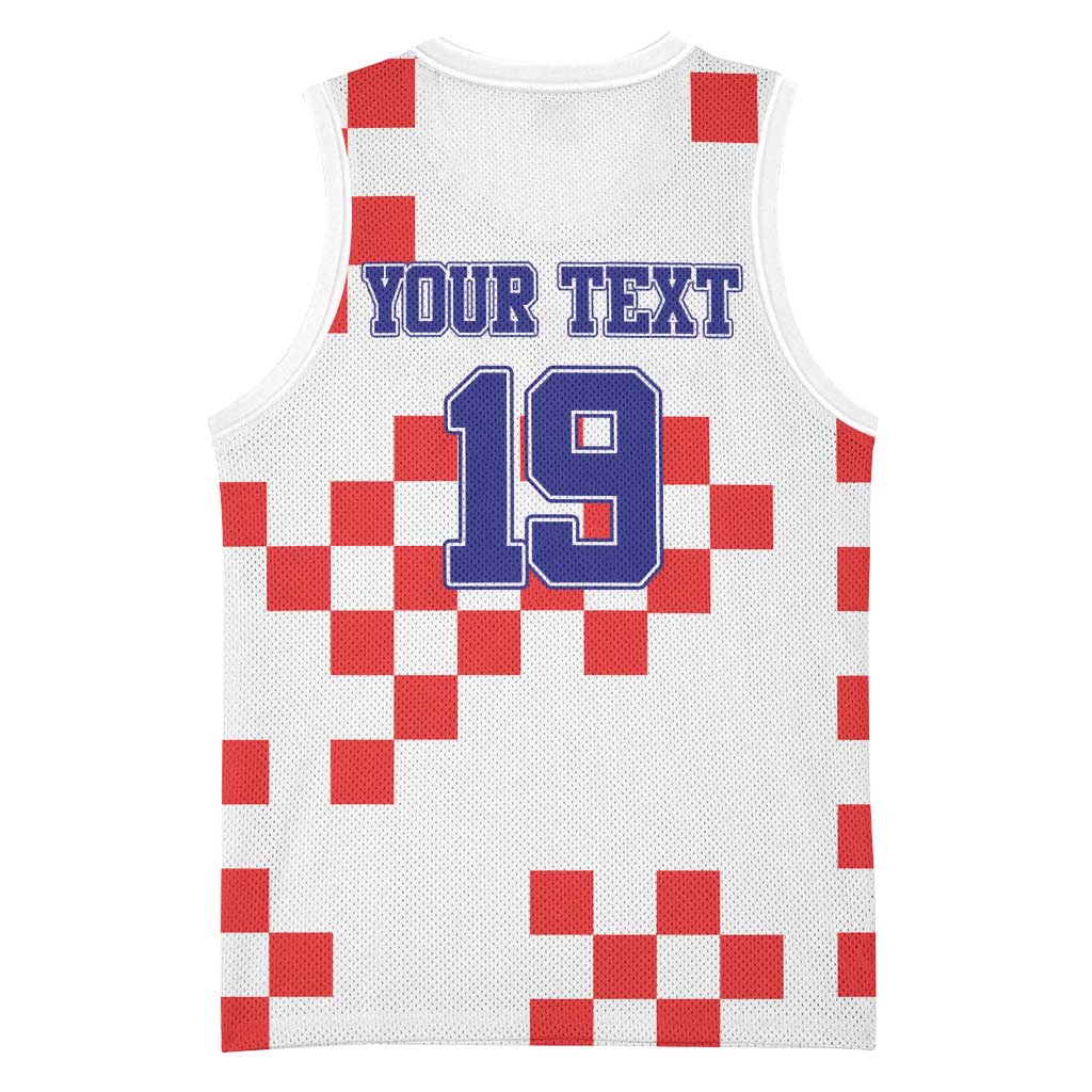 Custom Croatia National Heritage Basketball Jersey Red and White Checkerboard Design - Wonder Print Shop