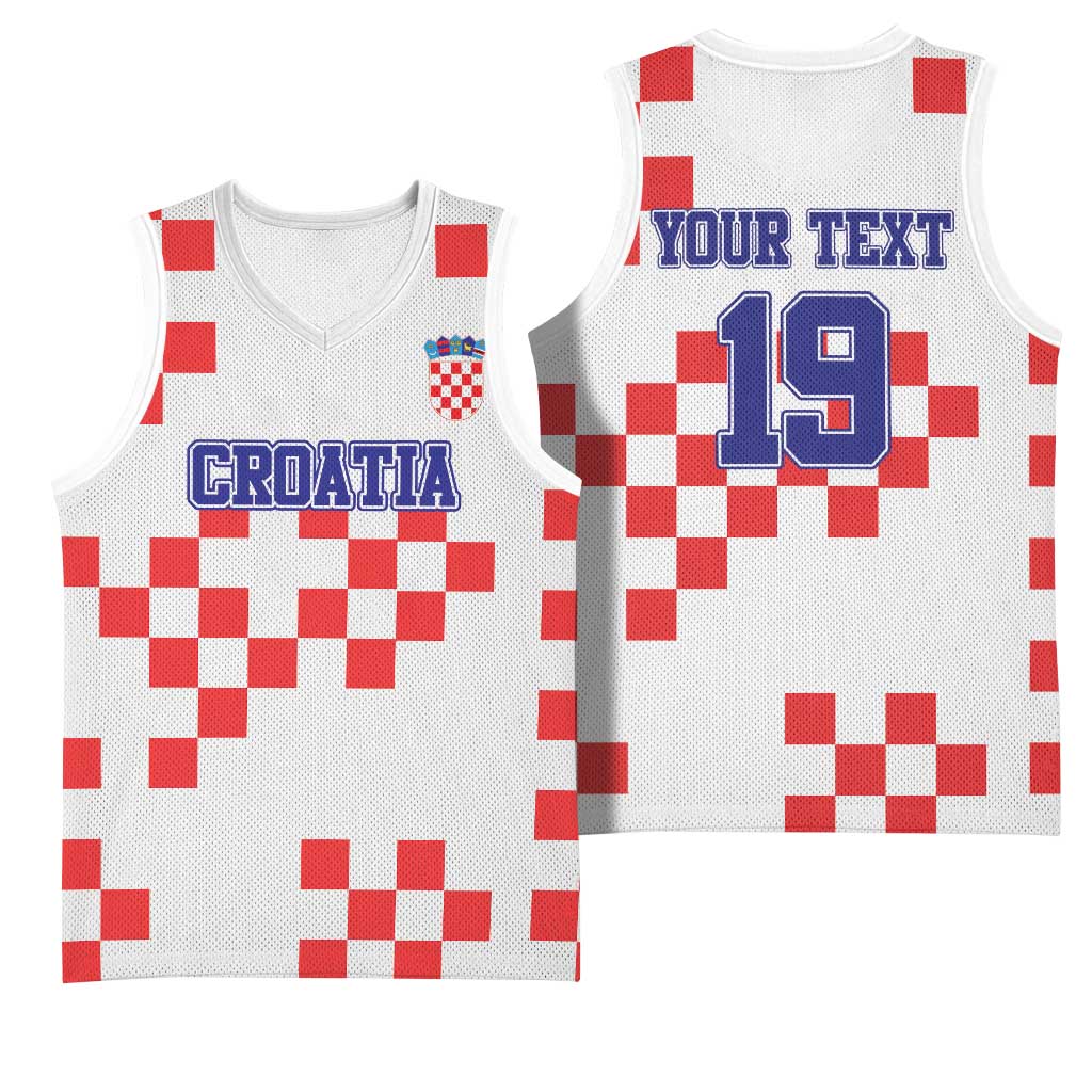 Custom Croatia National Heritage Basketball Jersey Red and White Checkerboard Design - Wonder Print Shop