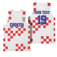 Custom Croatia National Heritage Basketball Jersey Red and White Checkerboard Design - Wonder Print Shop