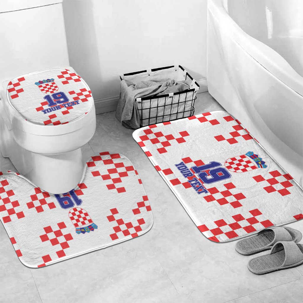 Custom Croatia National Heritage Bathroom Set Red and White Checkerboard Design - Wonder Print Shop
