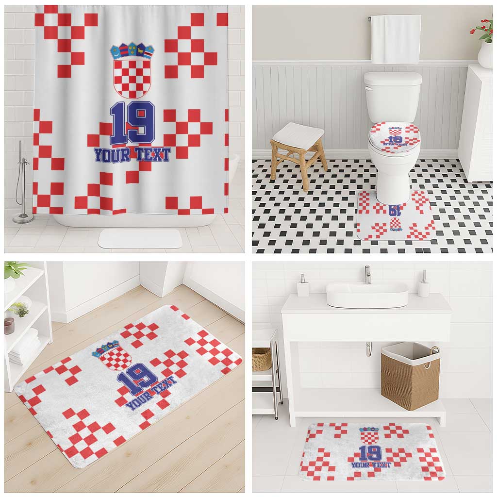 Custom Croatia National Heritage Bathroom Set Red and White Checkerboard Design - Wonder Print Shop