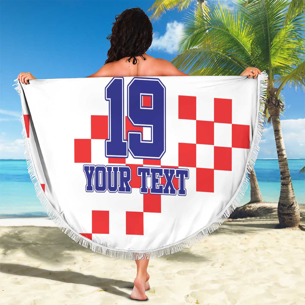 Custom Croatia National Heritage Beach Blanket Red and White Checkerboard Design - Wonder Print Shop