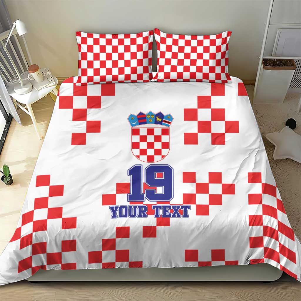 Custom Croatia National Heritage Bedding Set Red and White Checkerboard Design - Wonder Print Shop