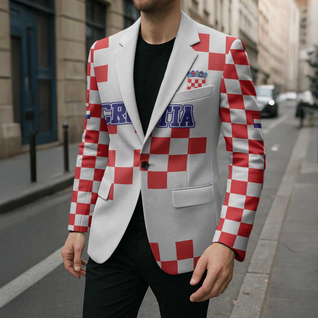 Custom Croatia National Heritage Blazer Red and White Checkerboard Design - Wonder Print Shop