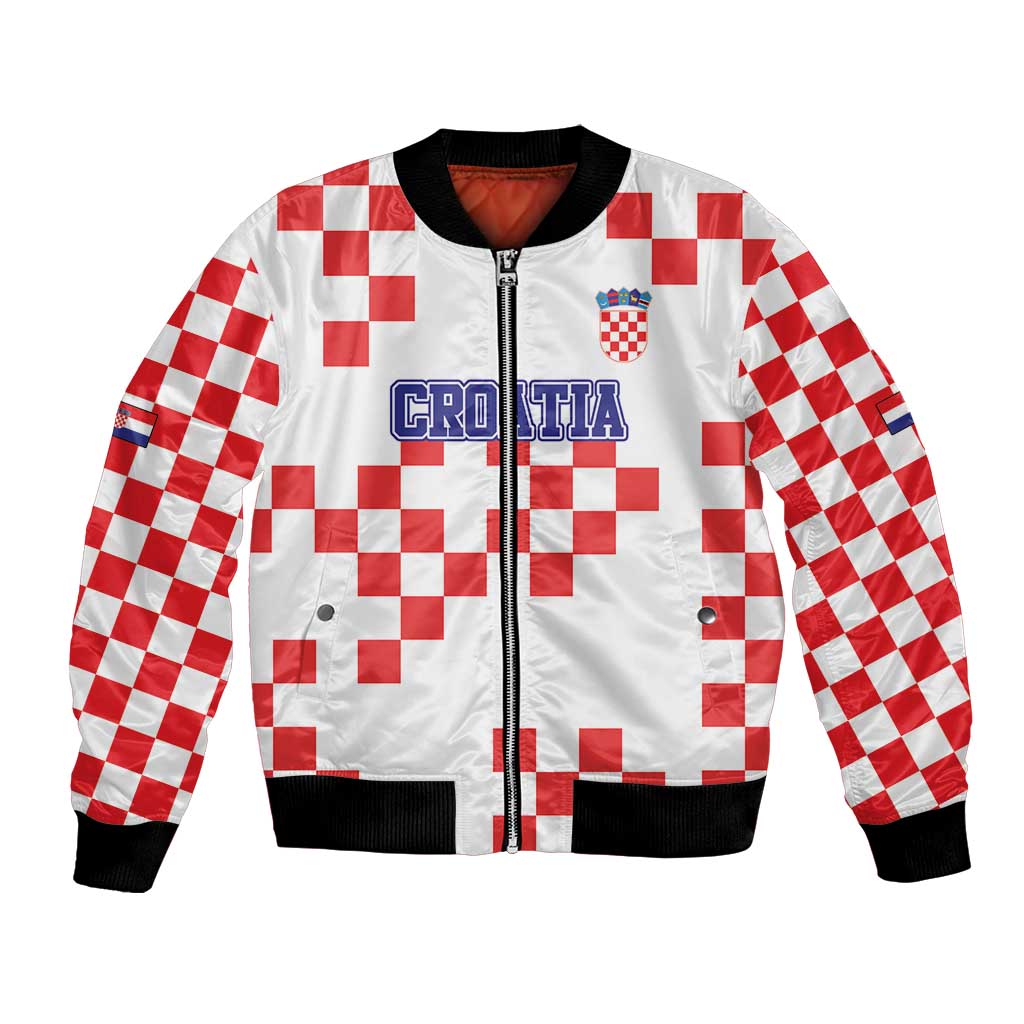 Custom Croatia National Heritage Bomber Jacket Red and White Checkerboard Design - Wonder Print Shop