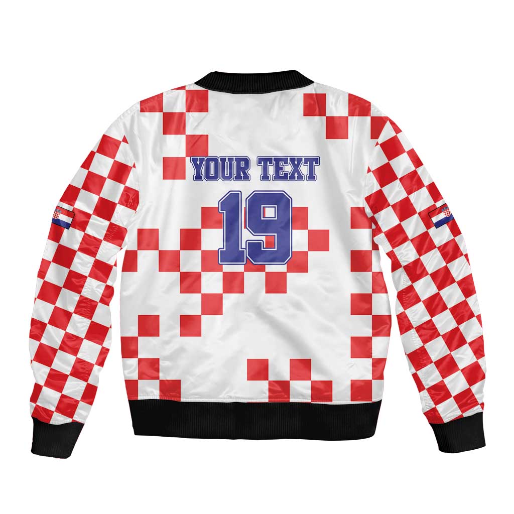 Custom Croatia National Heritage Bomber Jacket Red and White Checkerboard Design - Wonder Print Shop