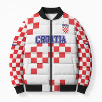 Custom Croatia National Heritage Bomber Puffer Jacket Red and White Checkerboard Design - Wonder Print Shop