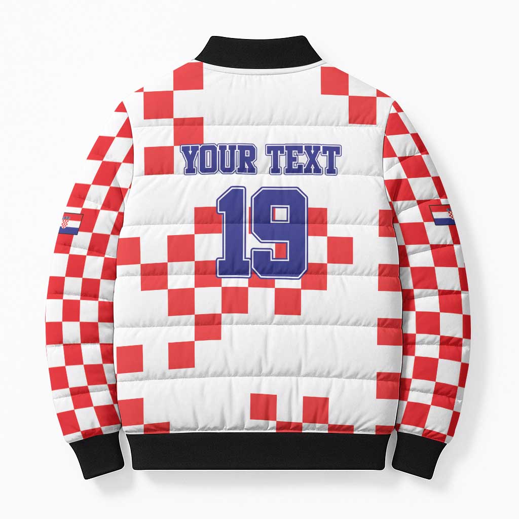 Custom Croatia National Heritage Bomber Puffer Jacket Red and White Checkerboard Design - Wonder Print Shop