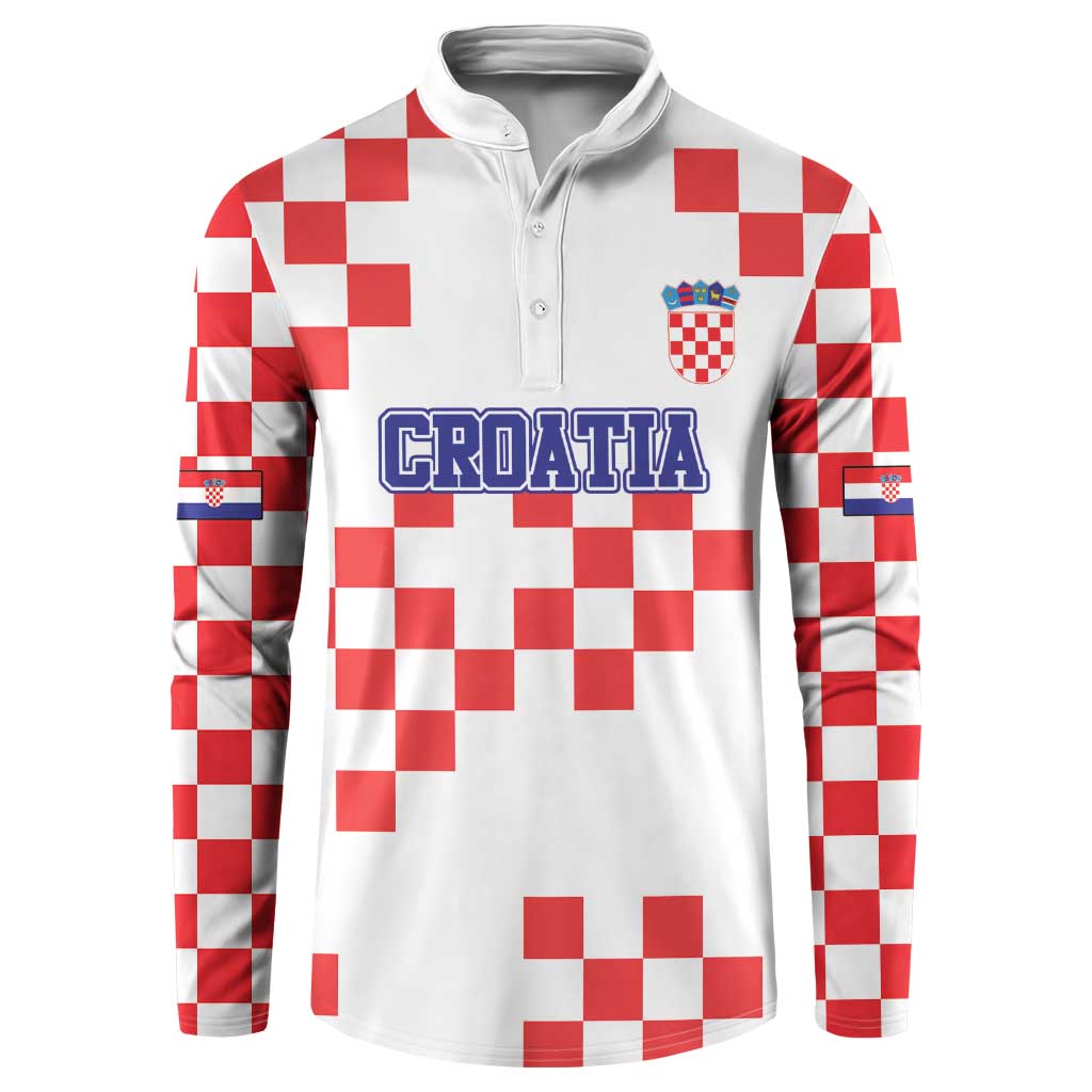 Custom Croatia National Heritage Button Sweatshirt Red and White Checkerboard Design - Wonder Print Shop