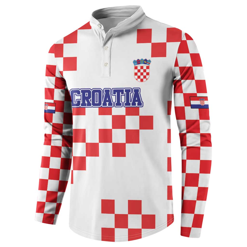 Custom Croatia National Heritage Button Sweatshirt Red and White Checkerboard Design - Wonder Print Shop