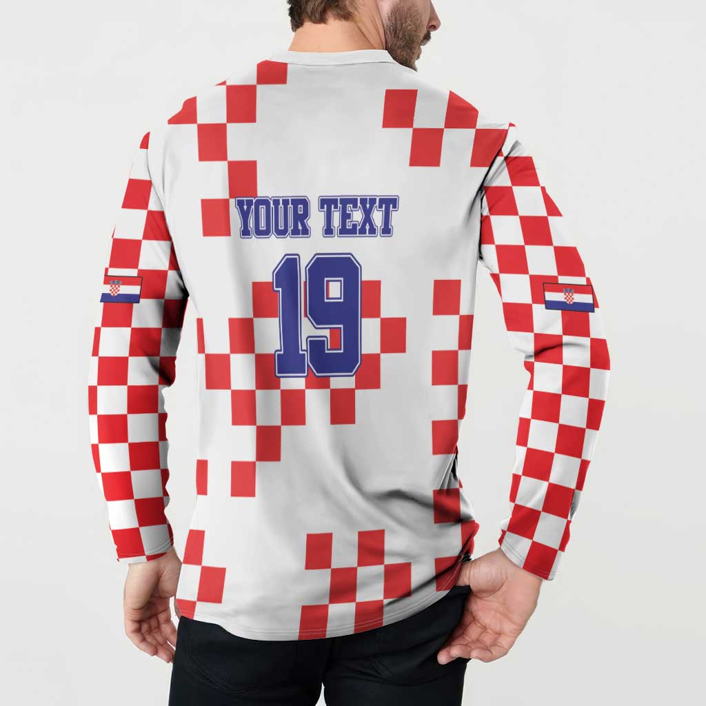 Custom Croatia National Heritage Button Sweatshirt Red and White Checkerboard Design - Wonder Print Shop