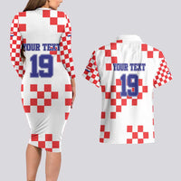 Custom Croatia National Heritage Couples Matching Long Sleeve Bodycon Dress and Hawaiian Shirt Red and White Checkerboard Design - Wonder Print Shop