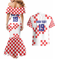 Custom Croatia National Heritage Couples Matching Mermaid Dress and Hawaiian Shirt Red and White Checkerboard Design - Wonder Print Shop