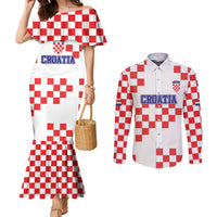 Custom Croatia National Heritage Couples Matching Mermaid Dress and Long Sleeve Button Shirt Red and White Checkerboard Design - Wonder Print Shop