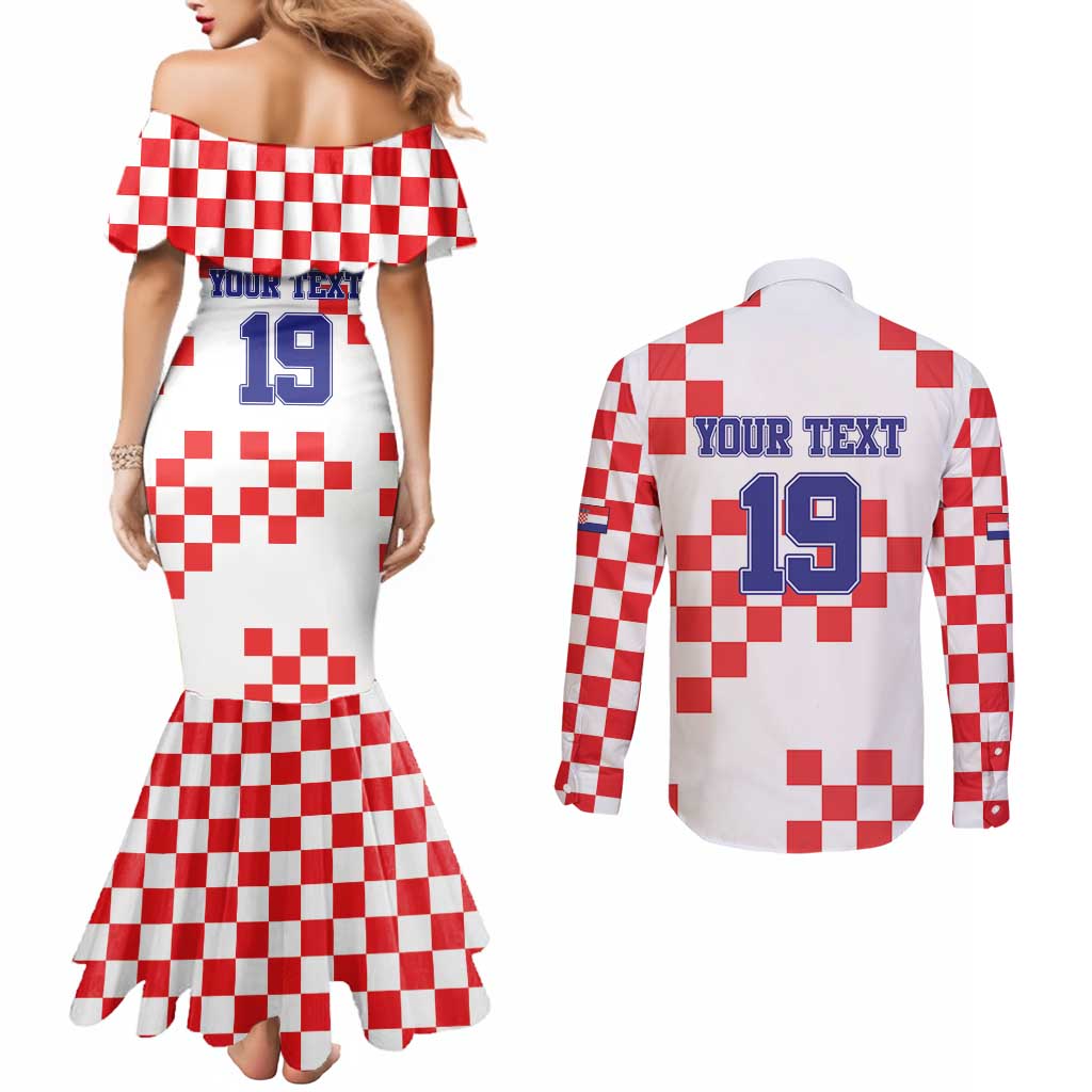 Custom Croatia National Heritage Couples Matching Mermaid Dress and Long Sleeve Button Shirt Red and White Checkerboard Design - Wonder Print Shop