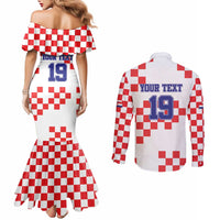 Custom Croatia National Heritage Couples Matching Mermaid Dress and Long Sleeve Button Shirt Red and White Checkerboard Design - Wonder Print Shop