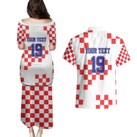 Custom Croatia National Heritage Couples Matching Puletasi and Hawaiian Shirt Red and White Checkerboard Design - Wonder Print Shop