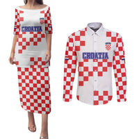 Custom Croatia National Heritage Couples Matching Puletasi and Long Sleeve Button Shirt Red and White Checkerboard Design - Wonder Print Shop
