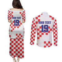 Custom Croatia National Heritage Couples Matching Puletasi and Long Sleeve Button Shirt Red and White Checkerboard Design - Wonder Print Shop