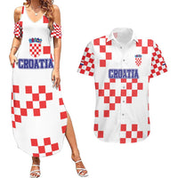Custom Croatia National Heritage Couples Matching Summer Maxi Dress and Hawaiian Shirt Red and White Checkerboard Design - Wonder Print Shop