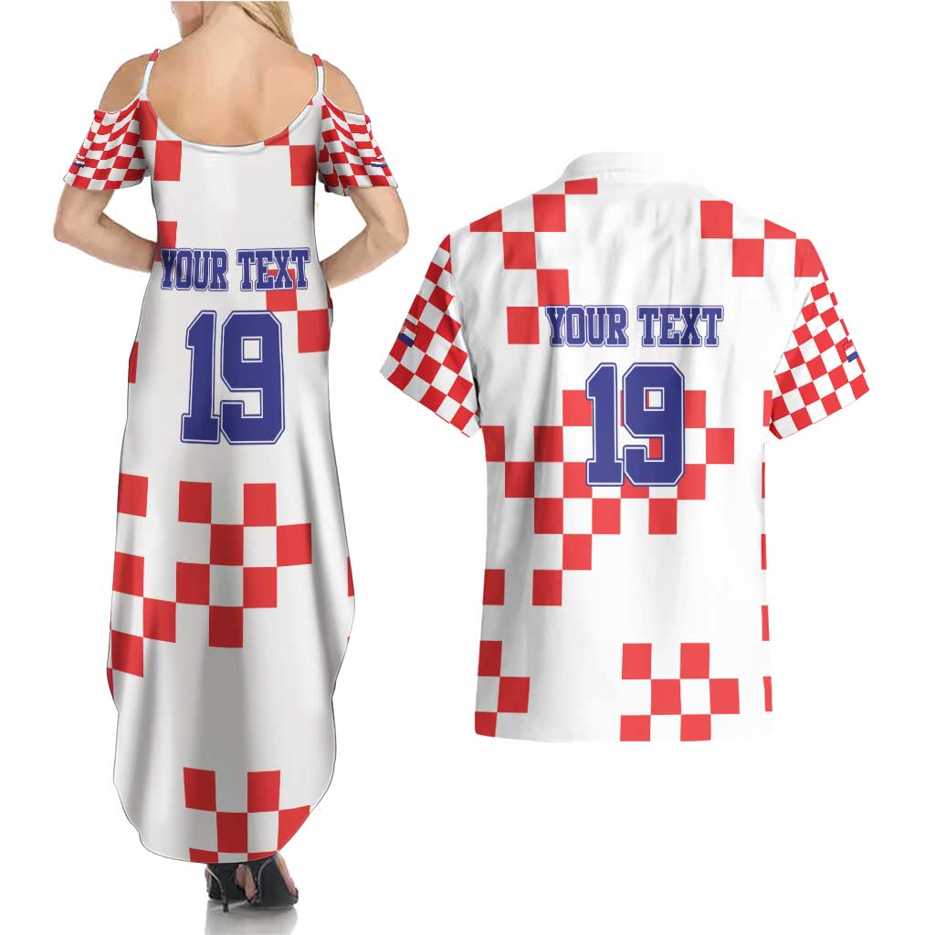Custom Croatia National Heritage Couples Matching Summer Maxi Dress and Hawaiian Shirt Red and White Checkerboard Design - Wonder Print Shop