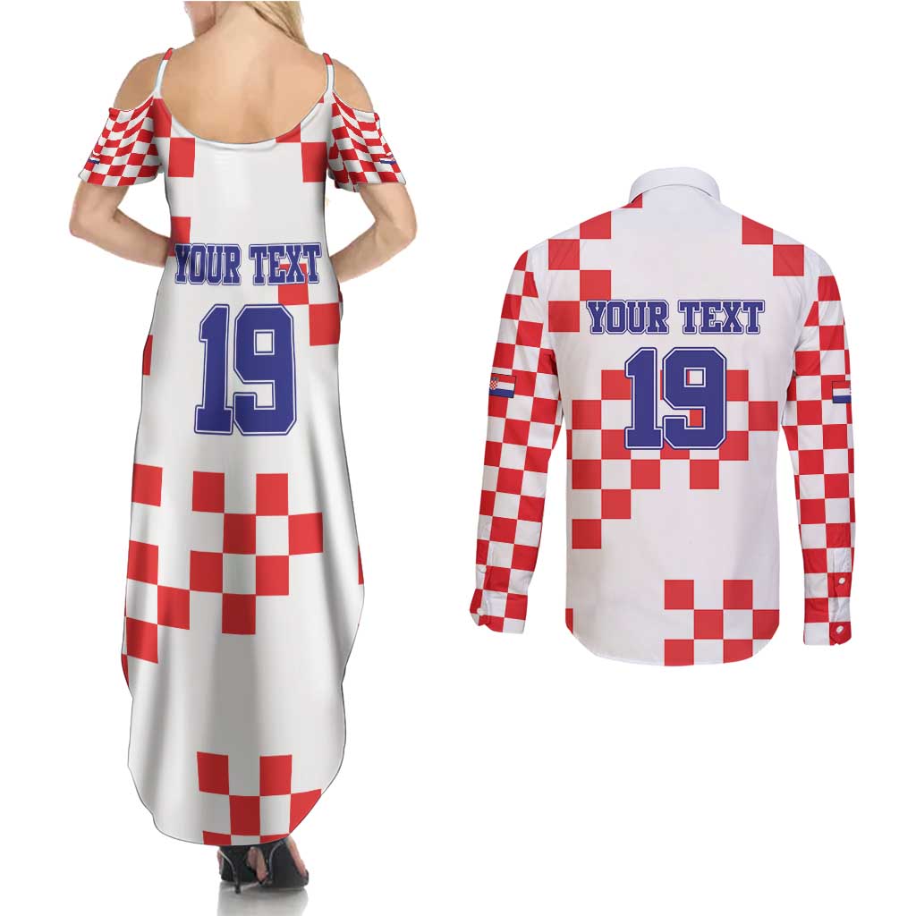 Custom Croatia National Heritage Couples Matching Summer Maxi Dress and Long Sleeve Button Shirt Red and White Checkerboard Design - Wonder Print Shop