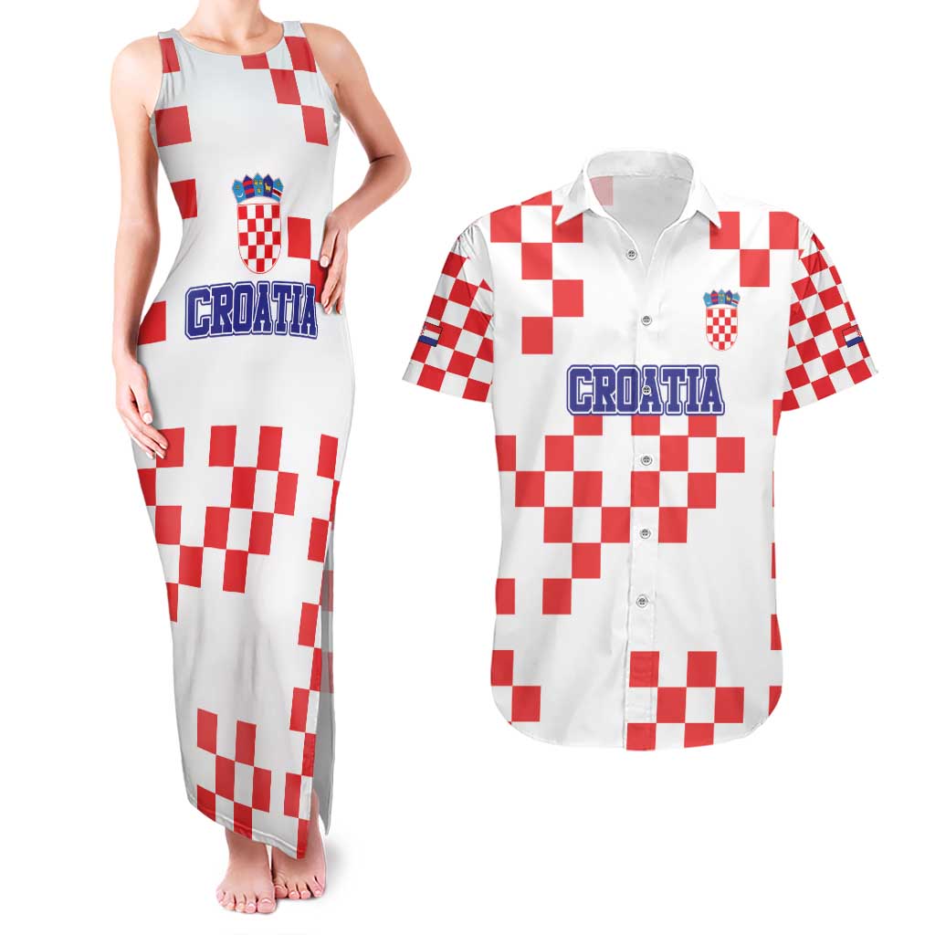 Custom Croatia National Heritage Couples Matching Tank Maxi Dress and Hawaiian Shirt Red and White Checkerboard Design - Wonder Print Shop