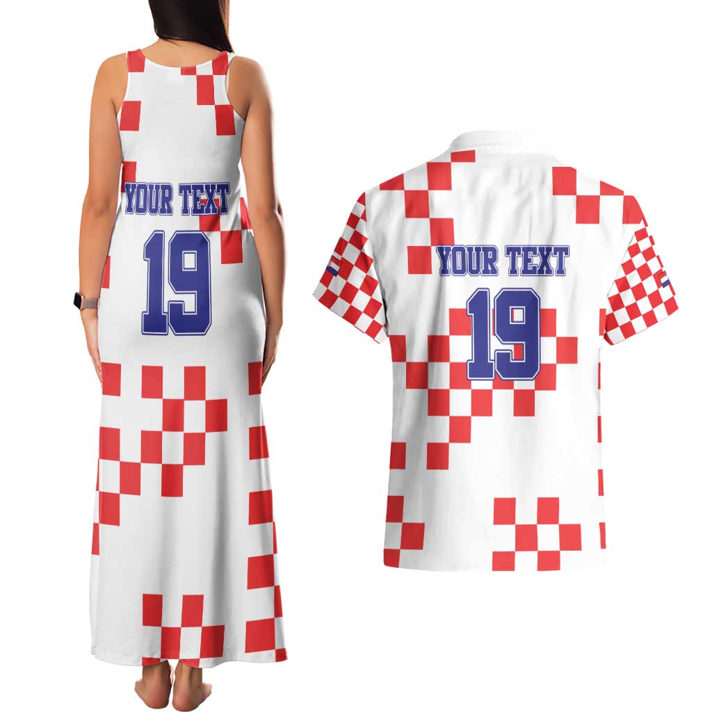 Custom Croatia National Heritage Couples Matching Tank Maxi Dress and Hawaiian Shirt Red and White Checkerboard Design - Wonder Print Shop