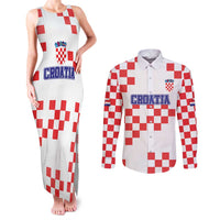Custom Croatia National Heritage Couples Matching Tank Maxi Dress and Long Sleeve Button Shirt Red and White Checkerboard Design - Wonder Print Shop