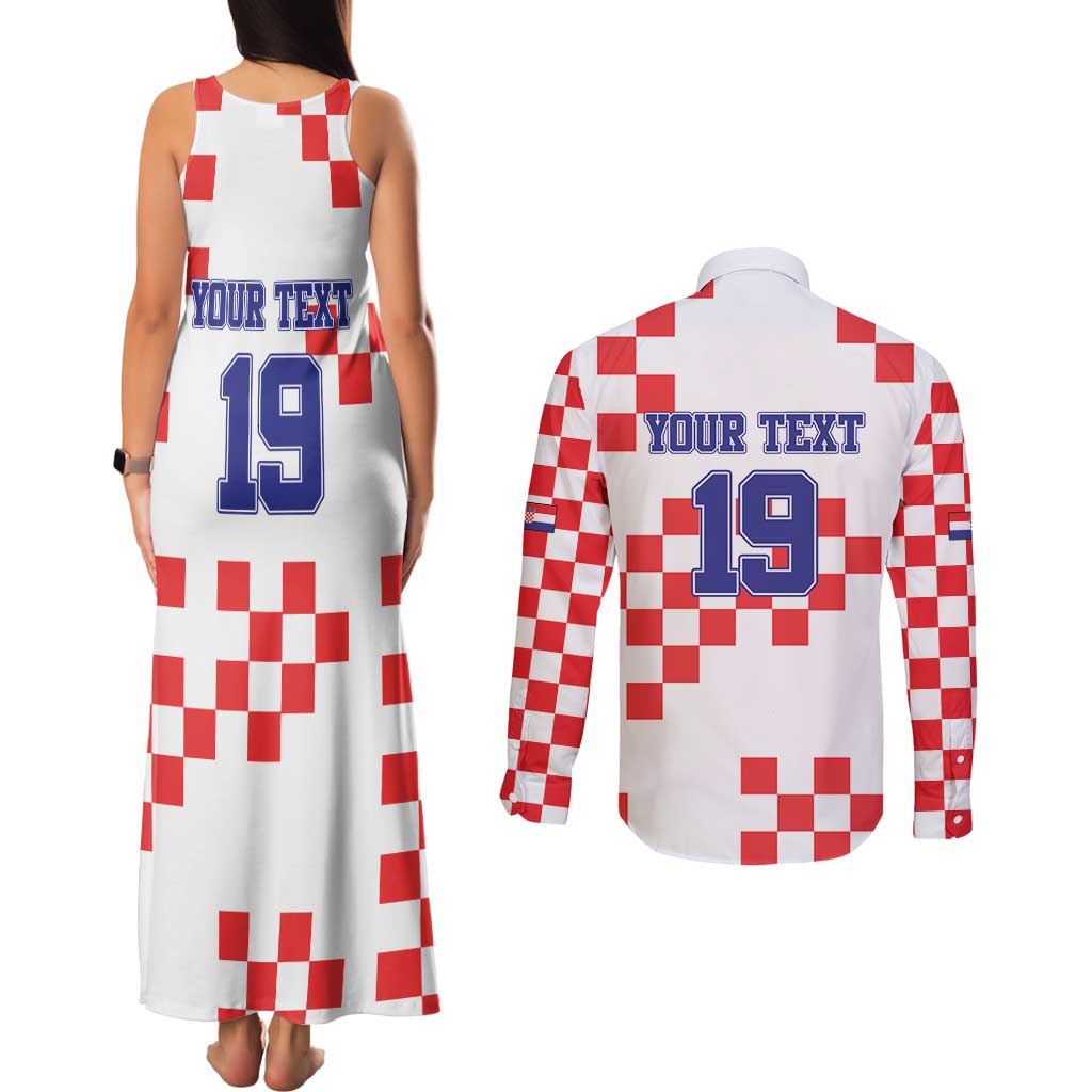 Custom Croatia National Heritage Couples Matching Tank Maxi Dress and Long Sleeve Button Shirt Red and White Checkerboard Design - Wonder Print Shop