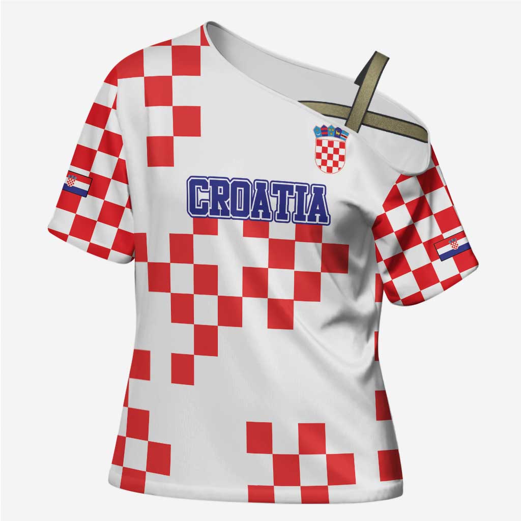 Custom Croatia National Heritage Cross Shoulder Shirt Red and White Checkerboard Design - Wonder Print Shop