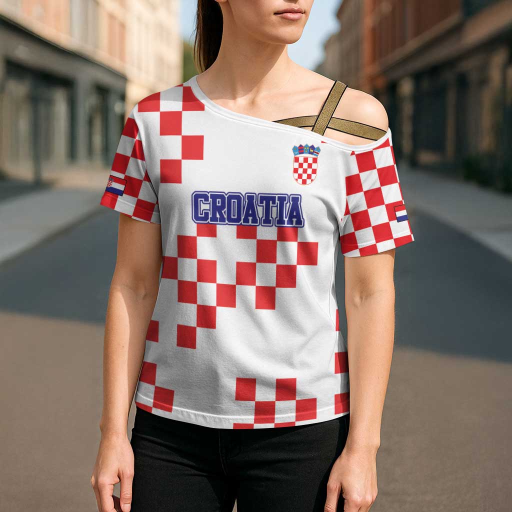 Custom Croatia National Heritage Cross Shoulder Shirt Red and White Checkerboard Design - Wonder Print Shop