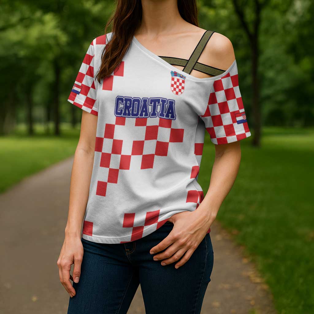 Custom Croatia National Heritage Cross Shoulder Shirt Red and White Checkerboard Design - Wonder Print Shop
