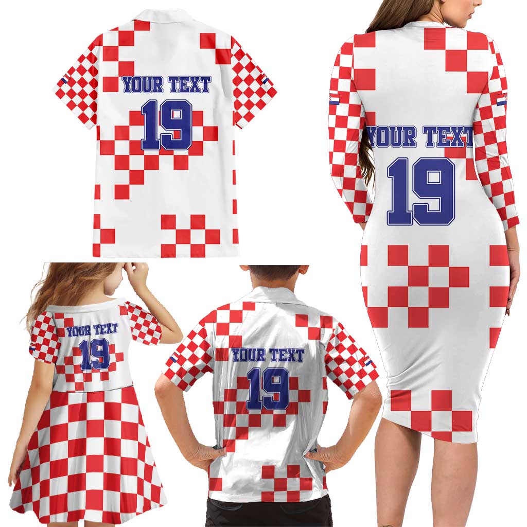Custom Croatia National Heritage Family Matching Long Sleeve Bodycon Dress and Hawaiian Shirt Red and White Checkerboard Design - Wonder Print Shop