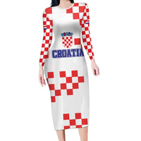 Custom Croatia National Heritage Family Matching Long Sleeve Bodycon Dress and Hawaiian Shirt Red and White Checkerboard Design - Wonder Print Shop