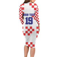 Custom Croatia National Heritage Family Matching Long Sleeve Bodycon Dress and Hawaiian Shirt Red and White Checkerboard Design - Wonder Print Shop