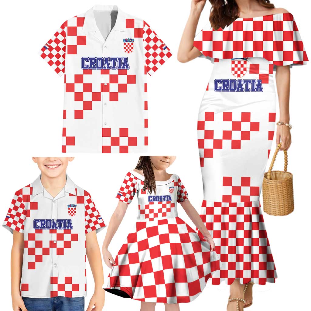 Custom Croatia National Heritage Family Matching Mermaid Dress and Hawaiian Shirt Red and White Checkerboard Design - Wonder Print Shop