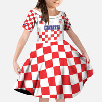 Custom Croatia National Heritage Family Matching Off The Shoulder Long Sleeve Dress and Hawaiian Shirt Red and White Checkerboard Design - Wonder Print Shop